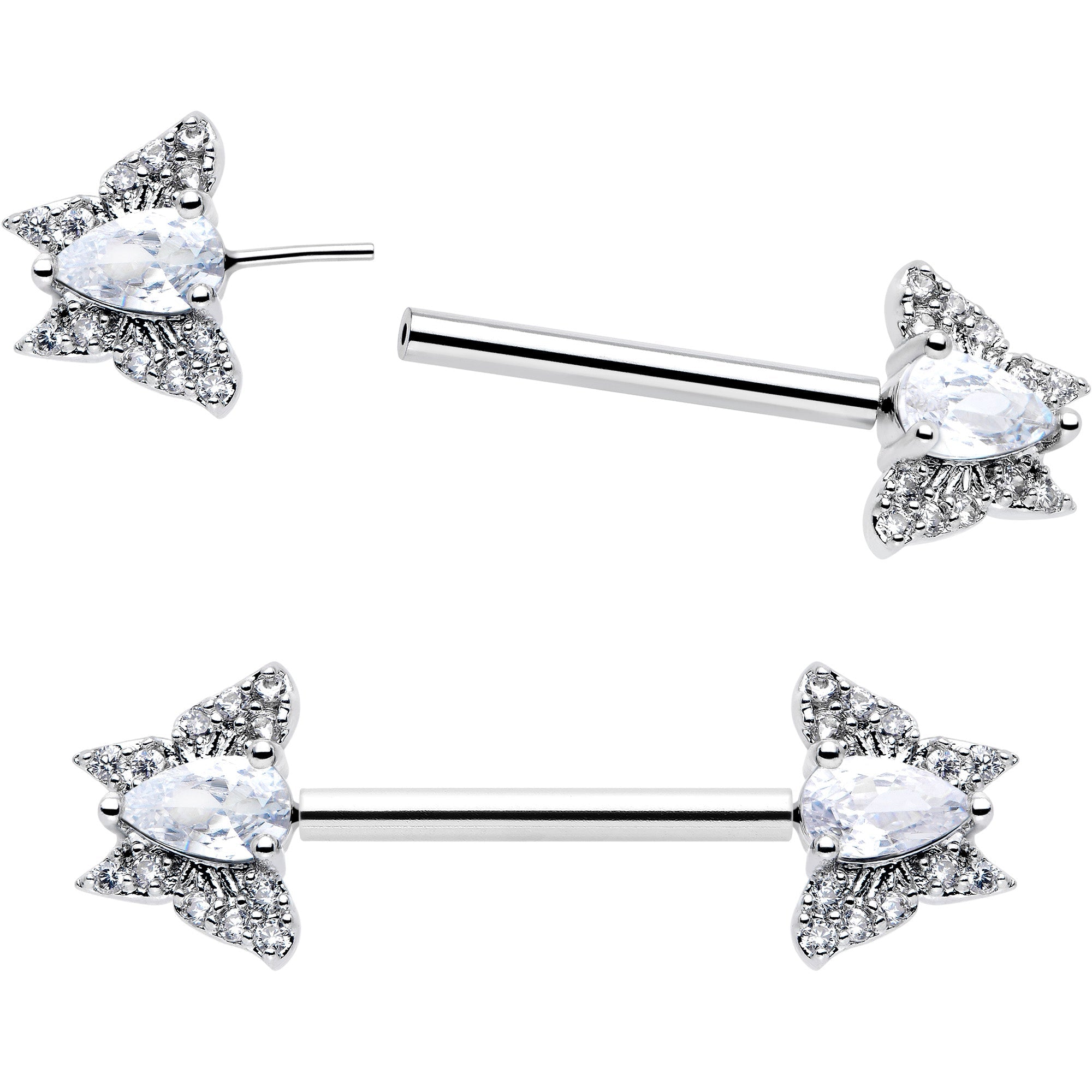14G 9/16 Style Butterfly Threadless Nipple Ring Set